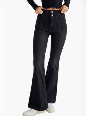 We The Free Free People Jayde High Waist Flare Jeans Vintage Black Size 26